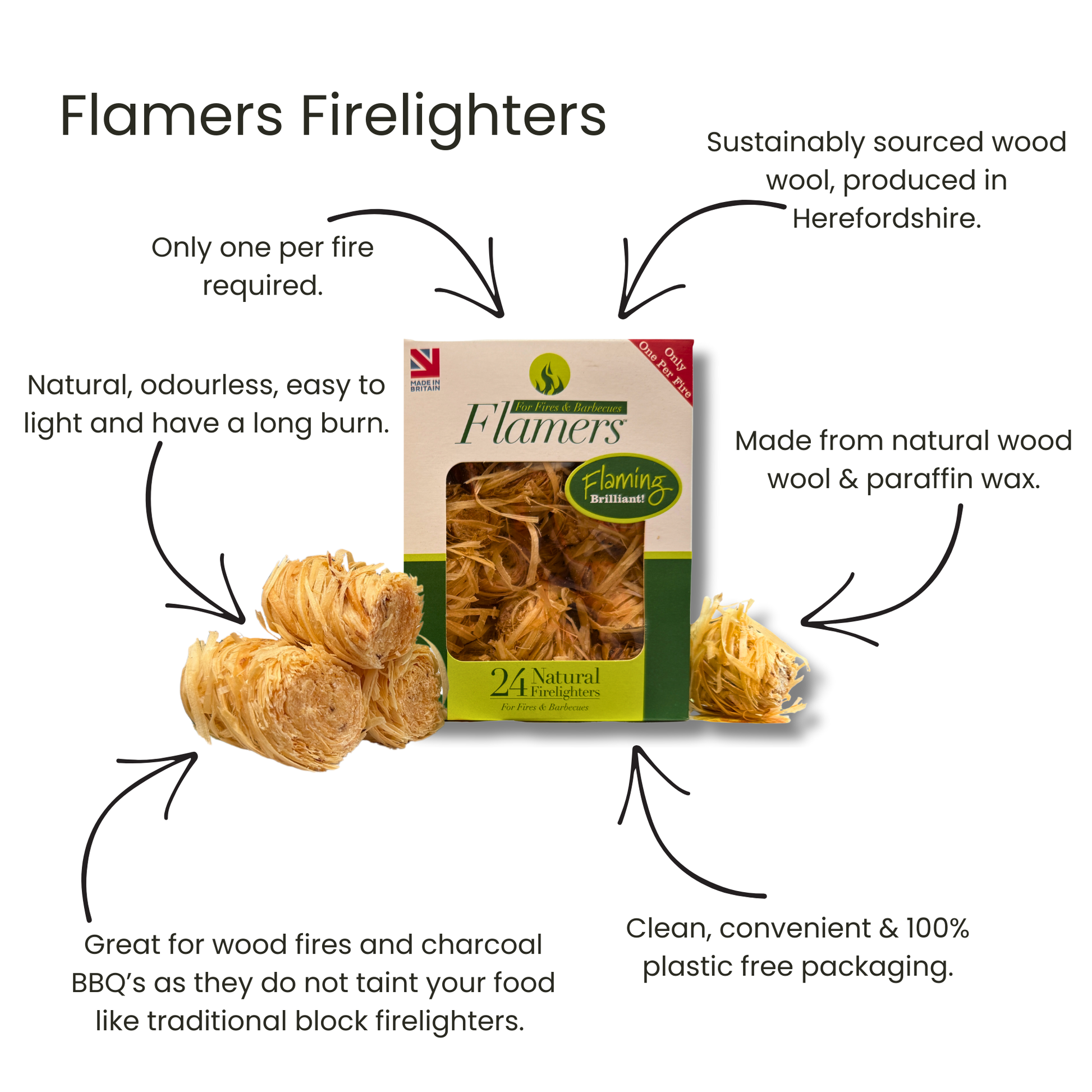 Flamers Firelighters packaging with product details