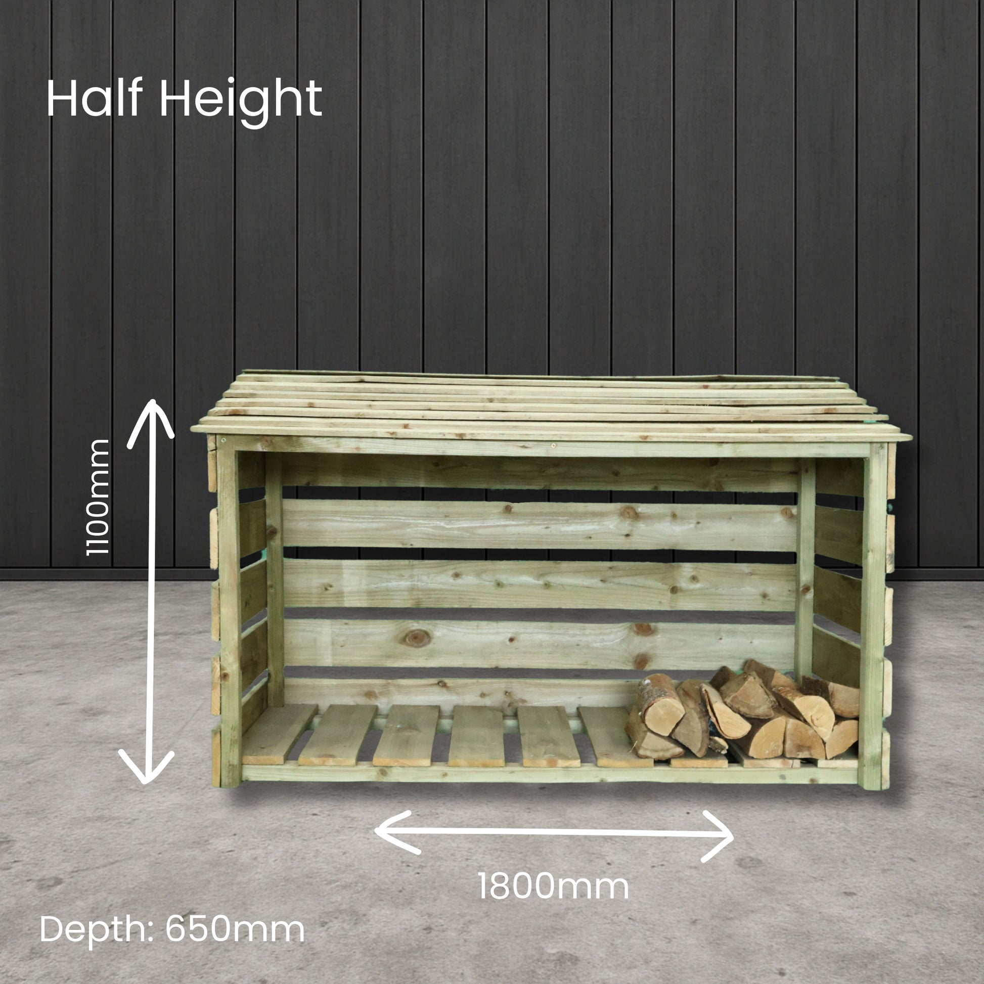 Dimensions of half height log store