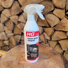 Bottle of HG Stove Glass Cleaner on a chopping block