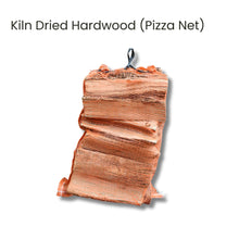 Kiln dried hardwood pizza net in a mesh bag on a white background