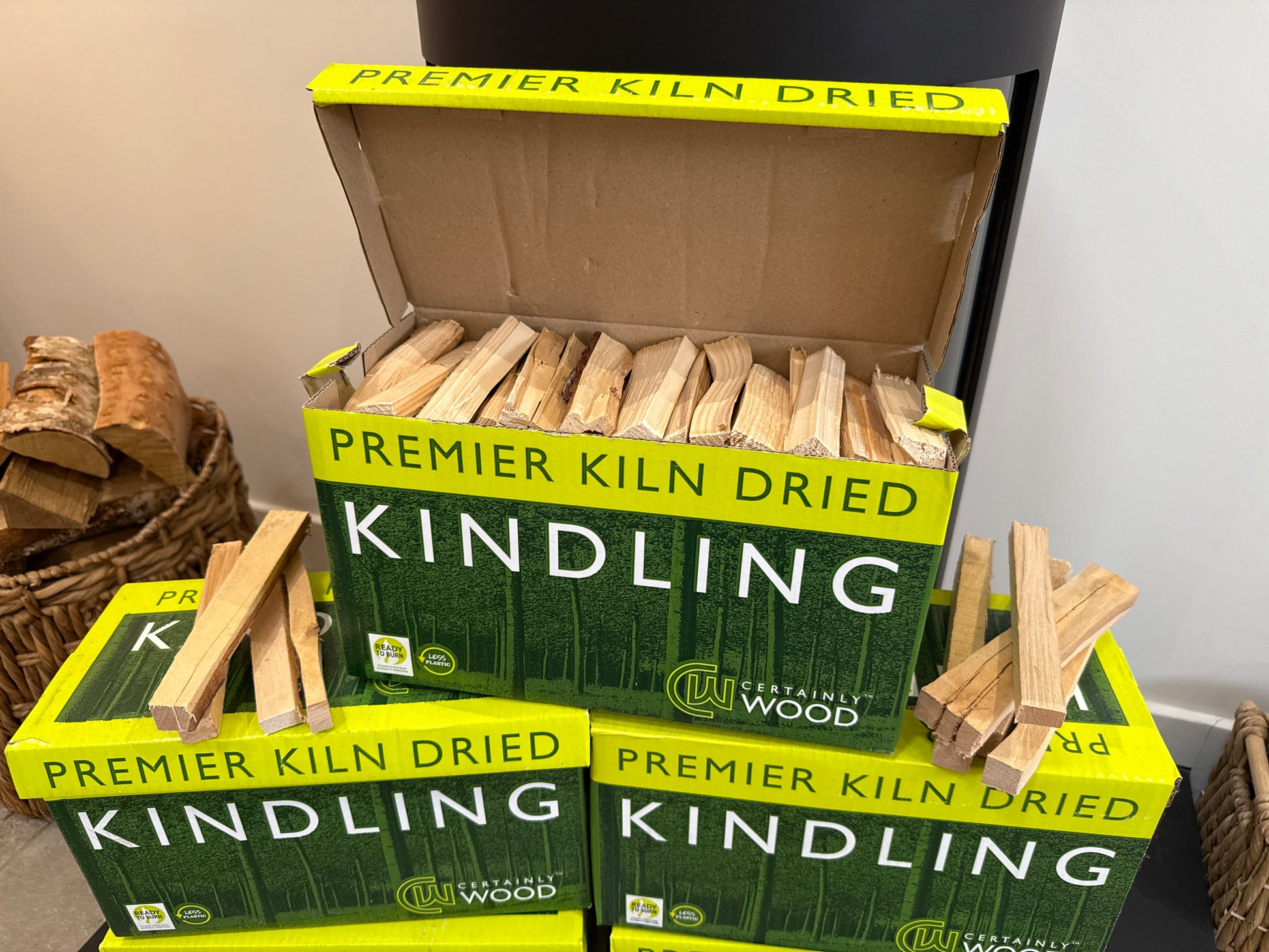 Open box of premier kiln dried kindling 