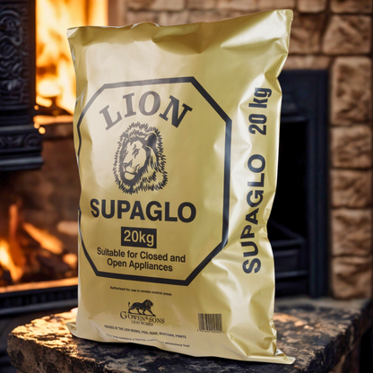 Supaglo Smokeless coal with fireplace background