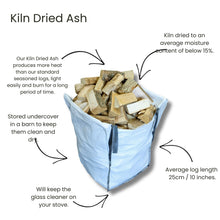 Bag of kiln dried ash with text explaining its properties