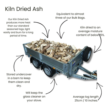 Premium Range - 100% Ash Logs - Kiln Dried - Loose Trailer Load