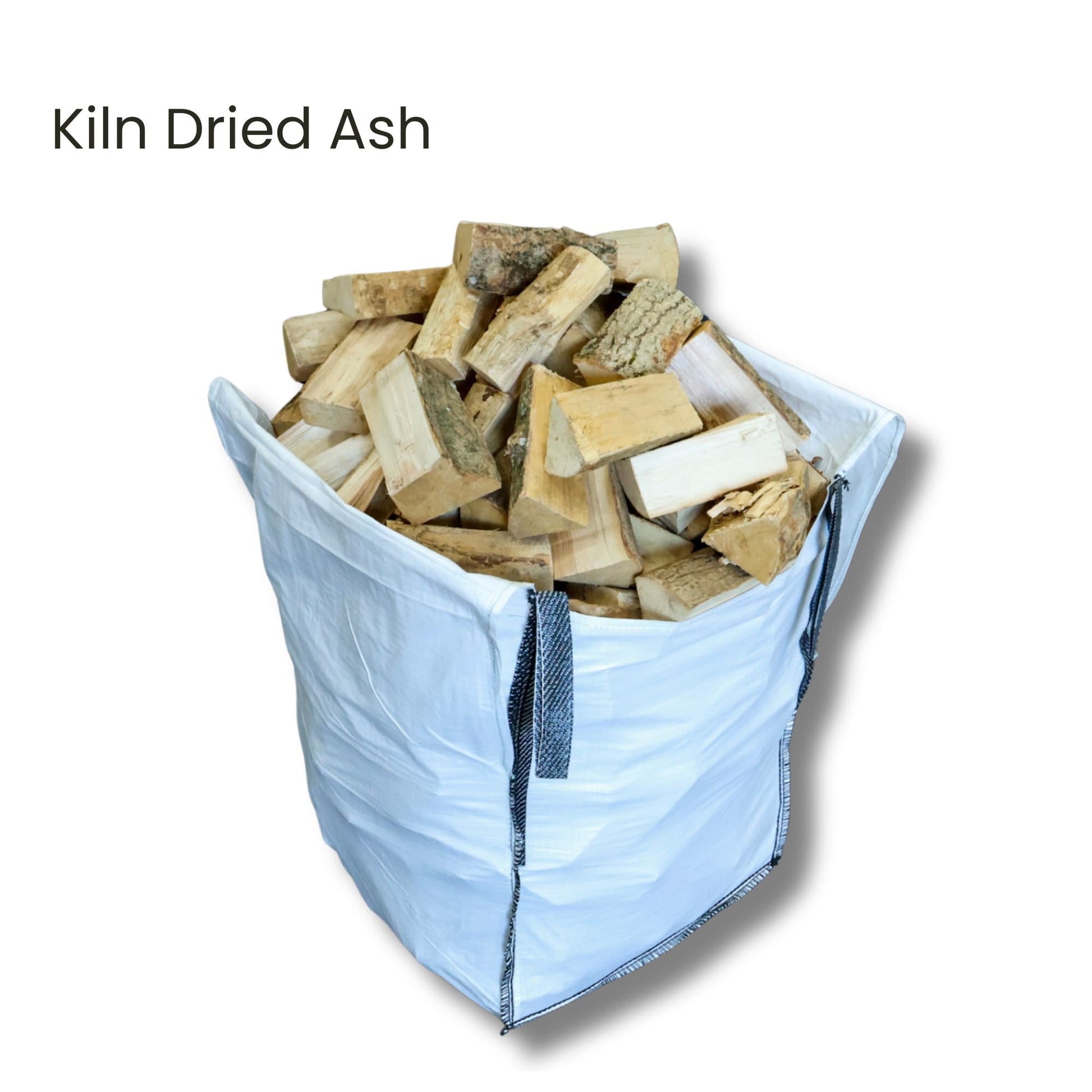 Bag of kiln dried ash on a white background