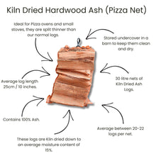Kiln dried hardwood ash pizza net with specifications on a white background