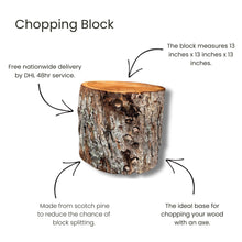 Chopping block with measurements and features on a white background. Ideal for chopping logs with an axe