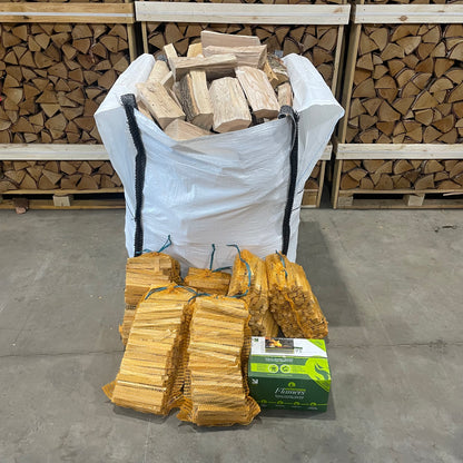 Bulk bag of logs, 200 box of Flamers Firelighters, kindling and matches