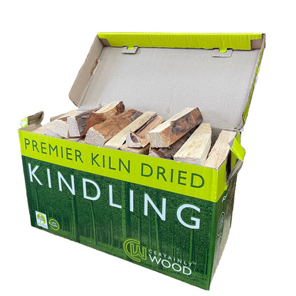 An open box of Premier Kiln Dried Kindling