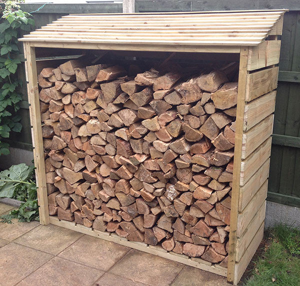 Log Store on a patio full with a loose load of logs