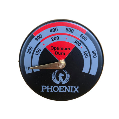 Thermometer with 'Phoenix' branding and 'Optimum Burn' indicator on a white background